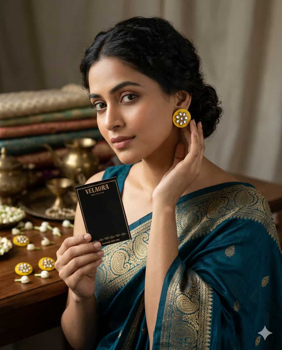 yellow kundan studs by Velaora Jewels